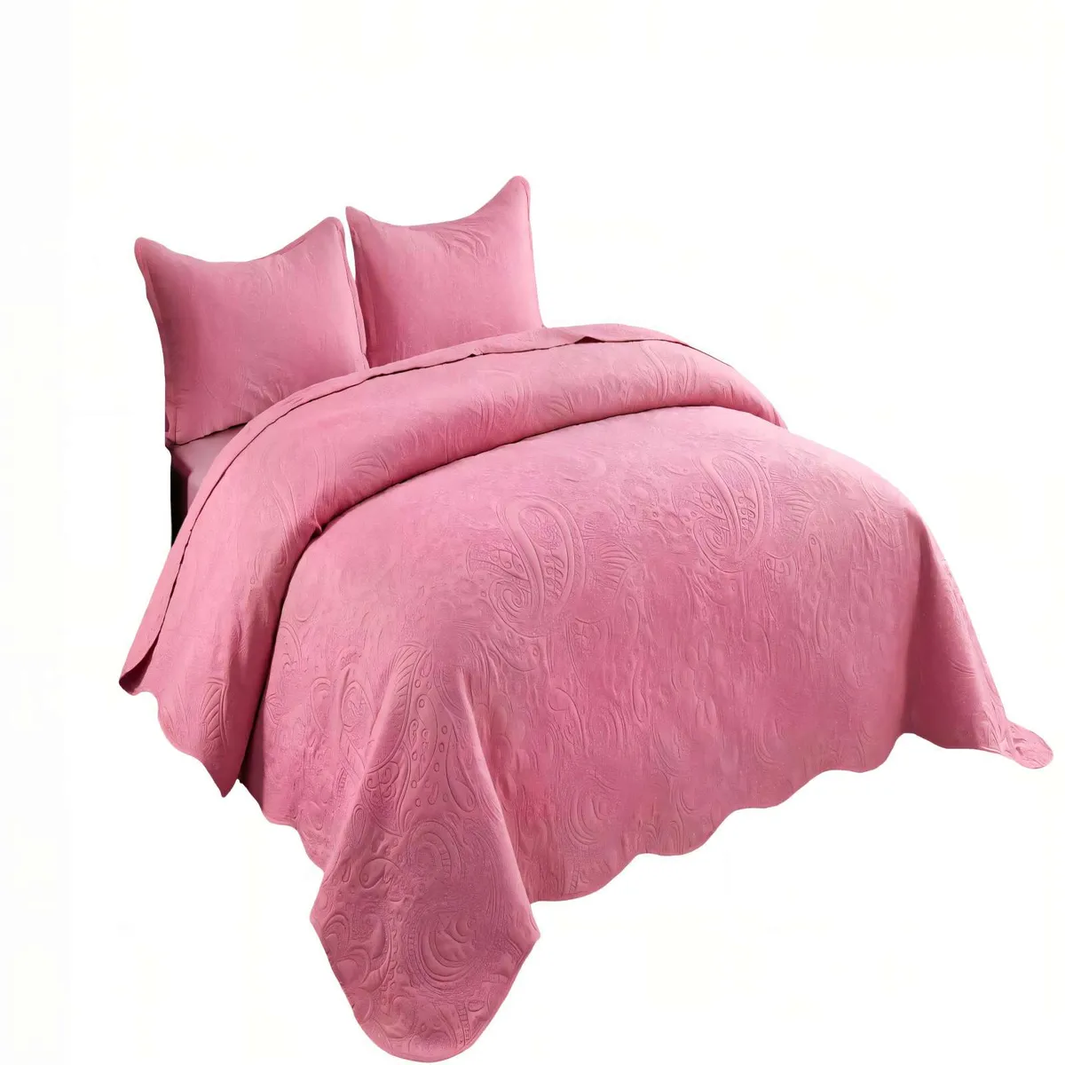 GENERICO - CUBRECAMA QUILT DE VERANO 1,5 PLAZAS CON RELIEVE COLOR ROSADO