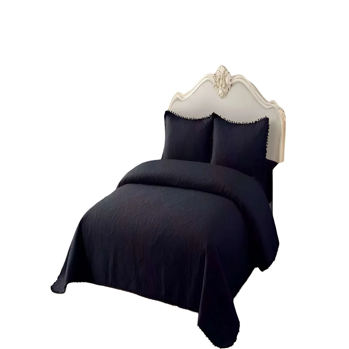 GENERICO - CUBRECAMA QUILT DE VERANO KING CON POMPON COLOR NEGRO