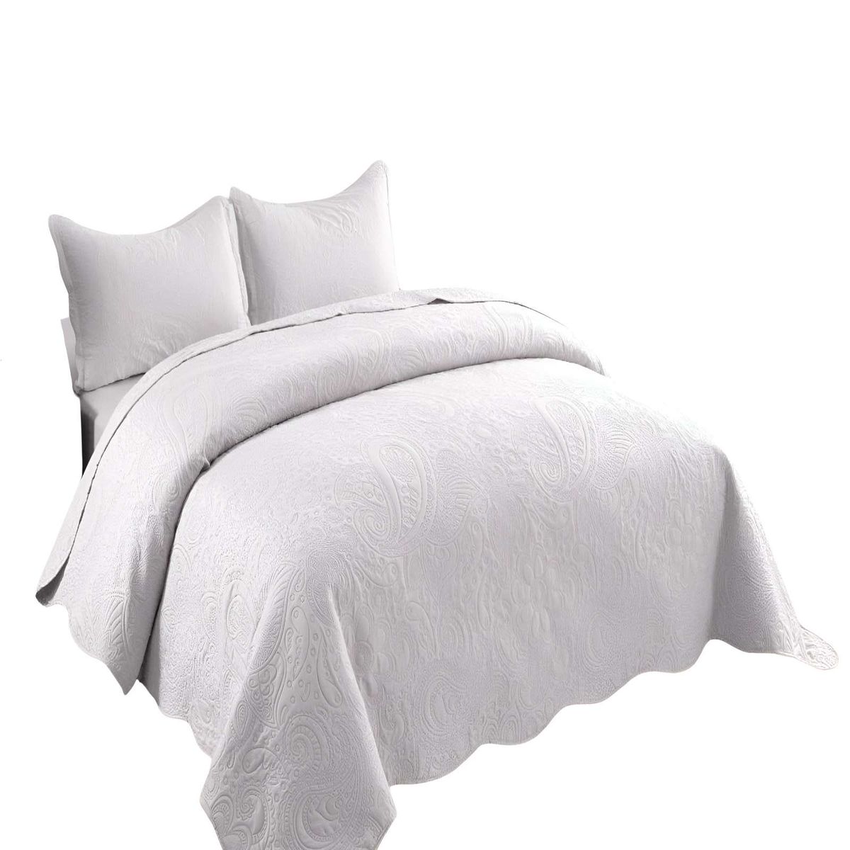 GENERICO - CUBRECAMA QUILT DE VERANO KING CON RELIEVE COLOR BLANCO