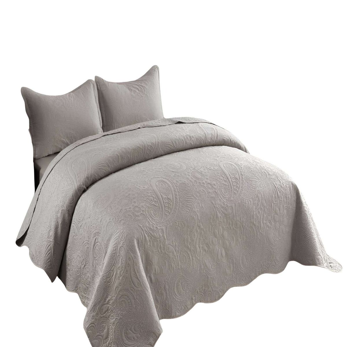 GENERICO - CUBRECAMA QUILT DE VERANO KING CON RELIEVE COLOR GRIS
