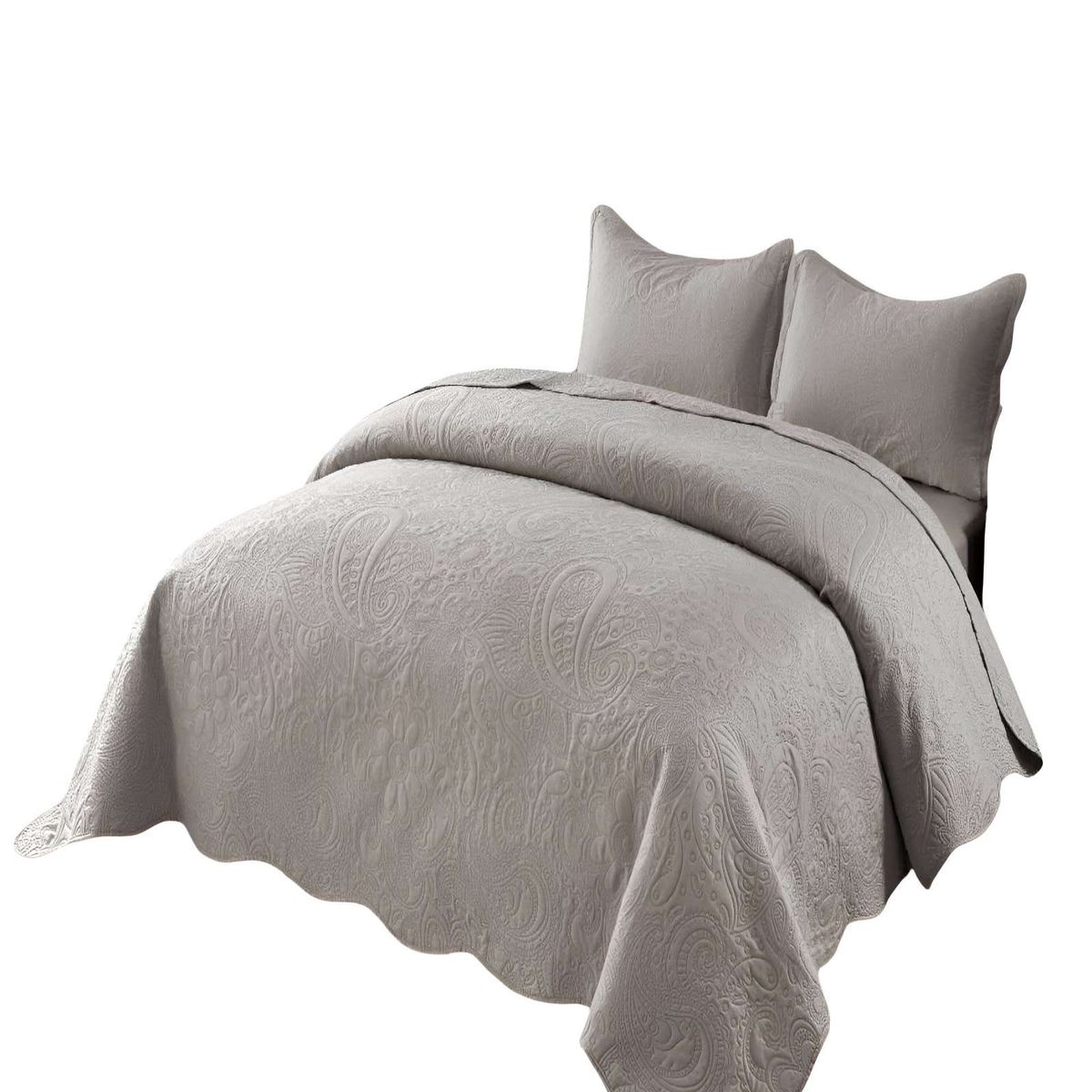 GENERICO - CUBRECAMA QUILT DE VERANO KING CON RELIEVE COLOR GRIS