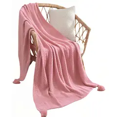 GENERICO - MANTA DE SOFÁ CON FLECOS DE SOGA COLOR ROSADO