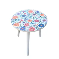 GENERICO - Mesa Centro Living Bohemio Flores Madera Redonda Decorativa Color Blanco