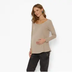 NALA - Polera Maternal Ruedo Curvo Algodón Beige Maternity