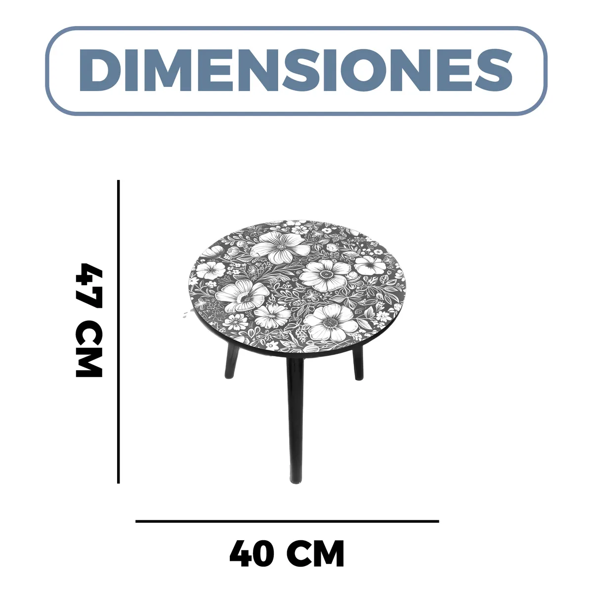 GENERICO - Mesa Centro Living Bohemio Flores Madera Redonda Decorativa Color Azul