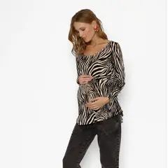 NALA - Polera Maternal Ruedo Curvo Cebra Beige Maternity