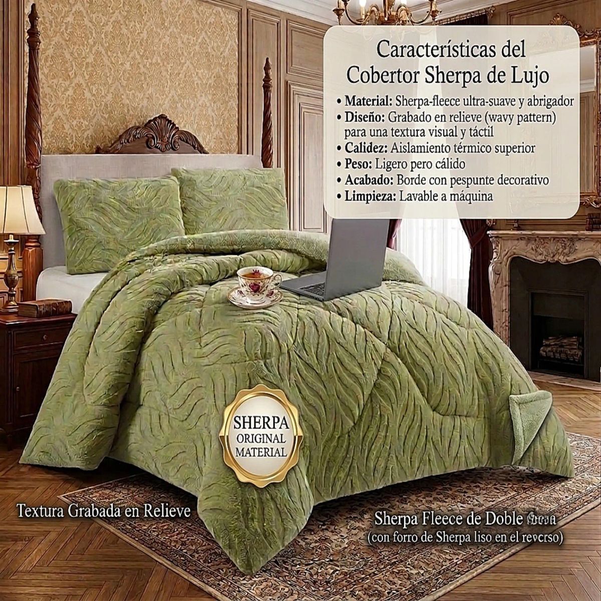 GENERICO - COBERTOR DE INVERNO TEXTURIZADO RB KING VERDE