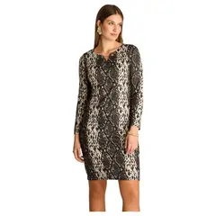 LORENZO DI PONTTI - Vestido Midi Café de Lanilla Estampado Manga Larga