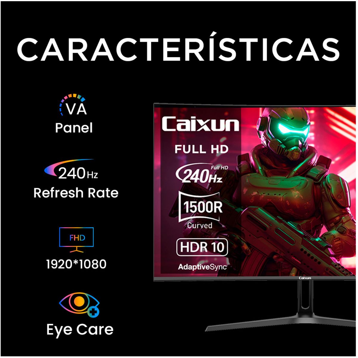 CAIXUN - Monitor Gamer Curvo Caixun 27" FHD VA 1500R 240Hz sRGB 128% HDMI 2.1 DP 1ms C27C1F