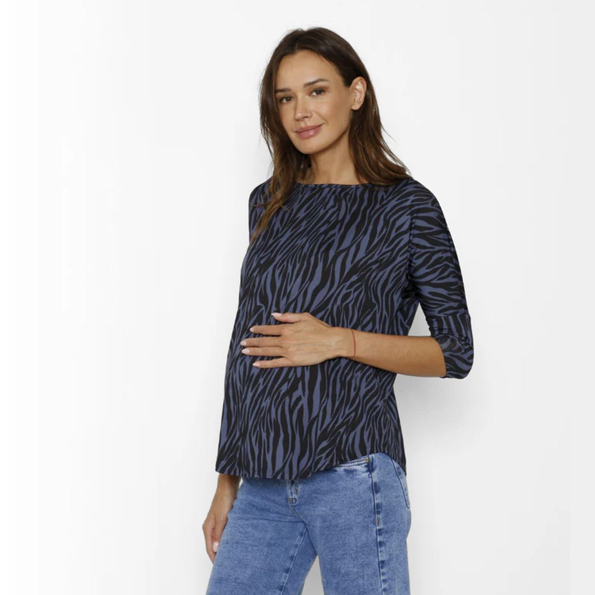 NALA - Polera Maternal Manga Codo Cebra Azul Nala Maternity
