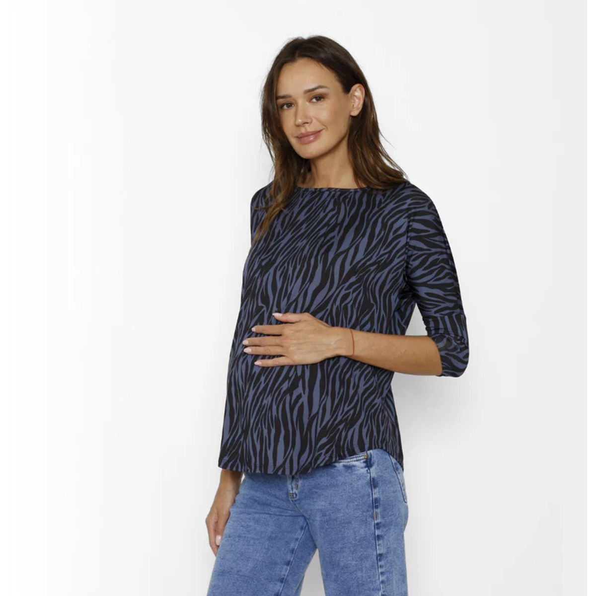 NALA - Polera Maternal Manga Codo Cebra Azul Nala Maternity