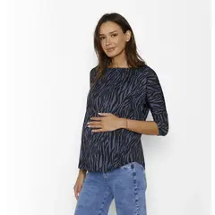 NALA - Polera Maternal Manga Codo Cebra Azul Maternity