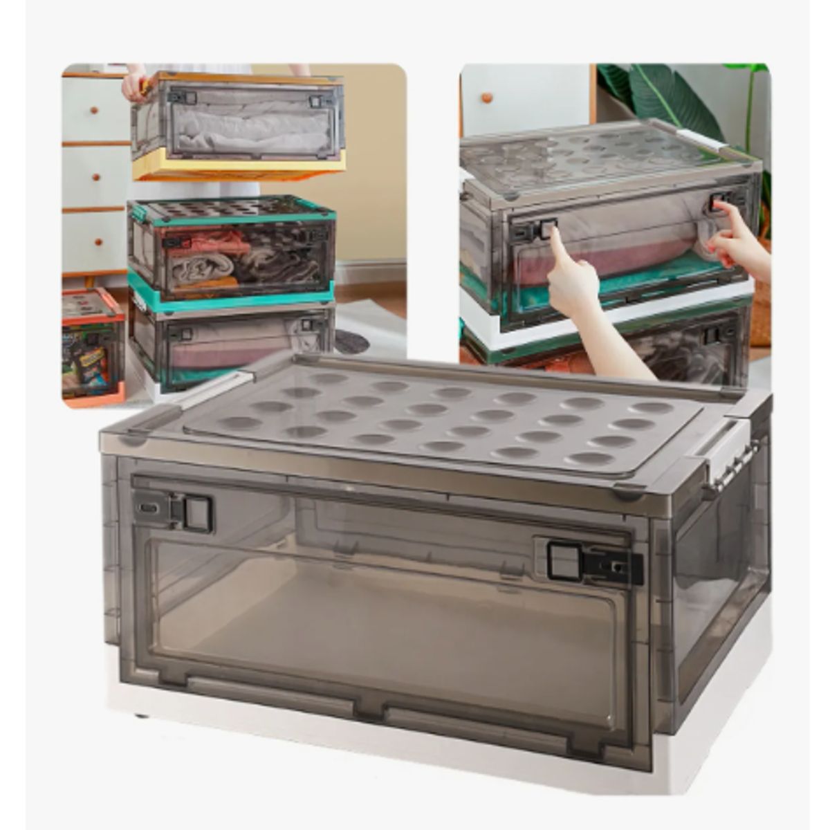 GENERICO - Organizador Apilable Caja Con Ruedas Transparente Grande 42l