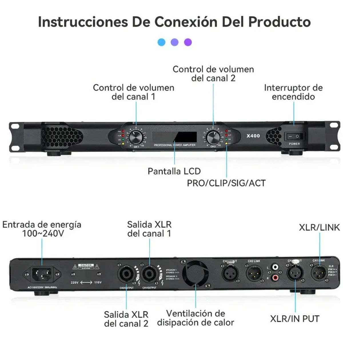 ADLIU - Amplificador Estéreo Digital 400w*2 Con 2canales Profesional Negro 400 W