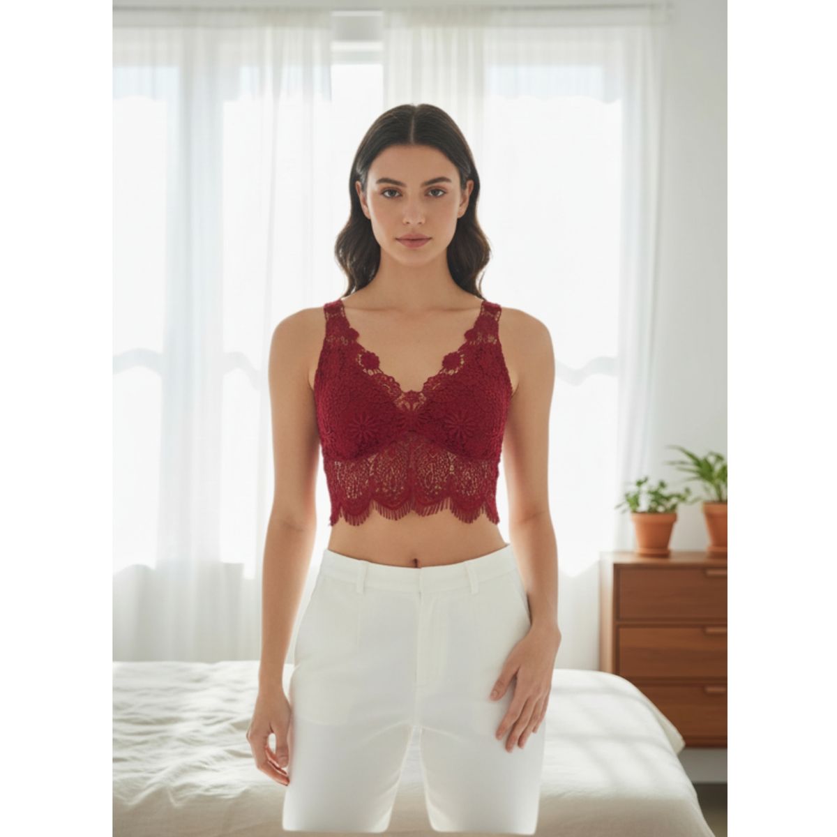 LIKE SHOP - Bralet Mujer Sostén Peto Sujetador Encaje Macramé Espalda Elasticada 530
