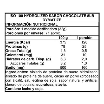 Imagen 2 del producto Proteína Nutrition Iso-100 Sabor Chocolate X 2.3kg Chocolate
