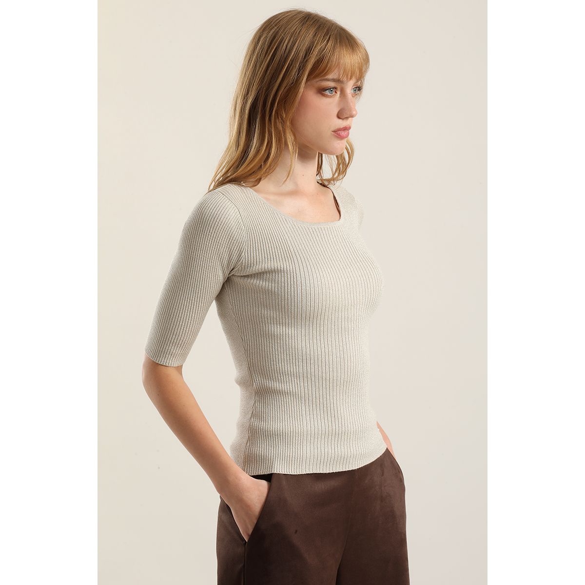 LIOLA - Top basico hilo metalizado, crudo Liola