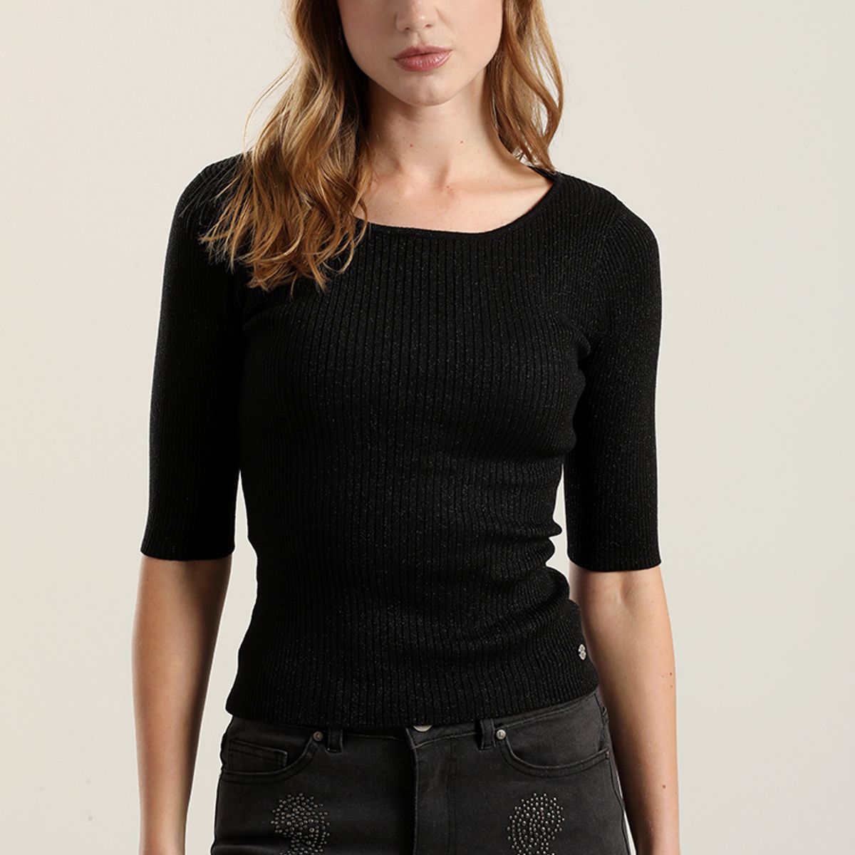 LIOLA - Top basico hilo metalizado, negro Liola