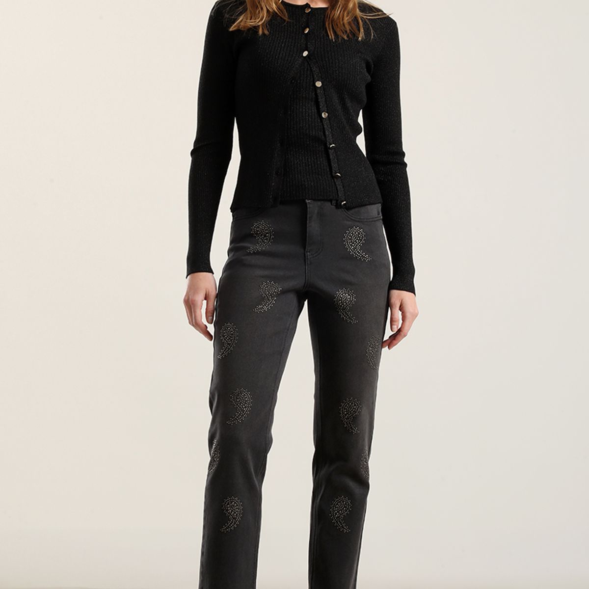 LIOLA - Top basico hilo metalizado, negro Liola