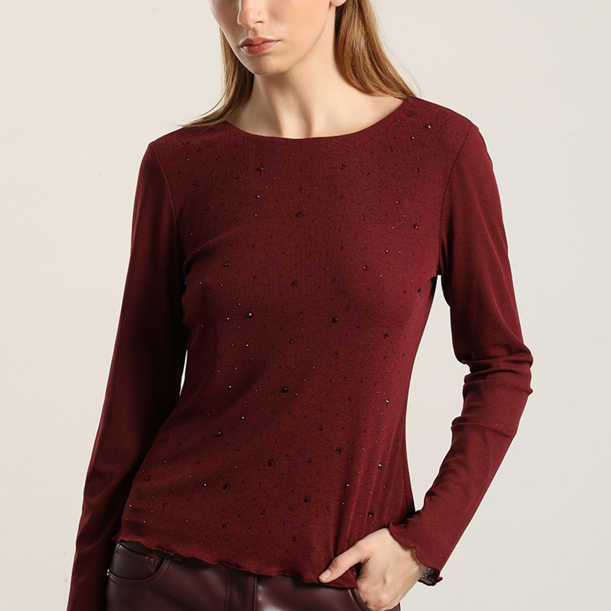 LIOLA - Top Aplicacion Strass, Burdeo Liola