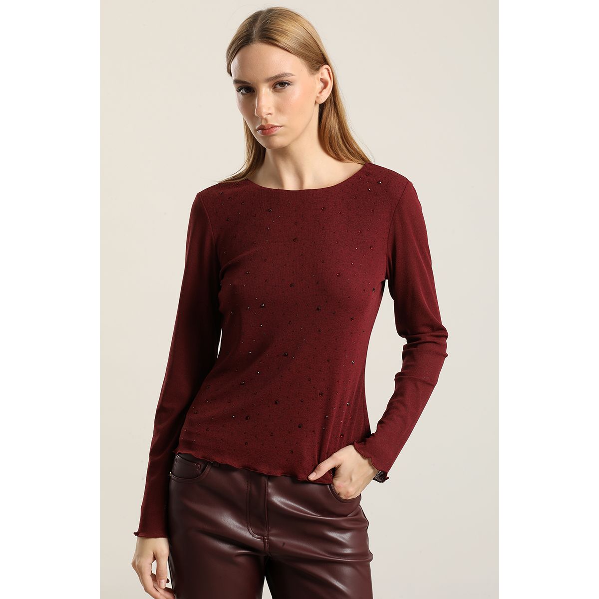 LIOLA - Top Aplicacion Strass, Burdeo Liola
