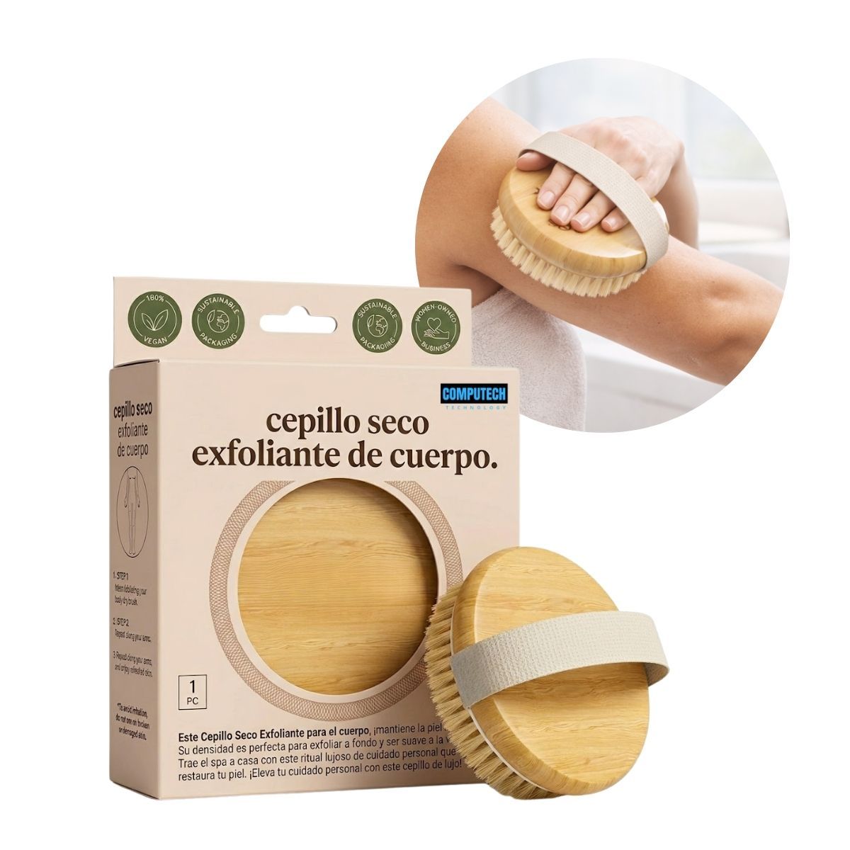 COMPUTECH - Cepillo Corporal Bambu Exfoliante Marca Computech Seco Drenaje Linfatico 4d