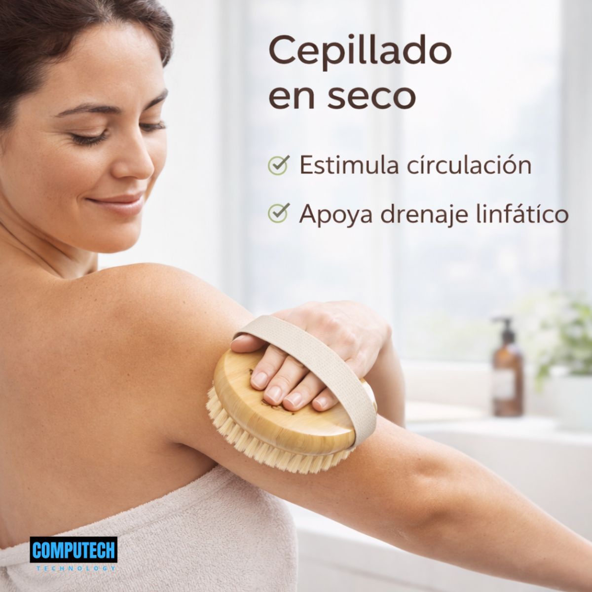 COMPUTECH - Cepillo Corporal Bambu Exfoliante Marca Computech Seco Drenaje Linfatico 4d