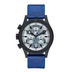 NIXON - Reloj 38-20 Chrono Leather Black Blue Gator