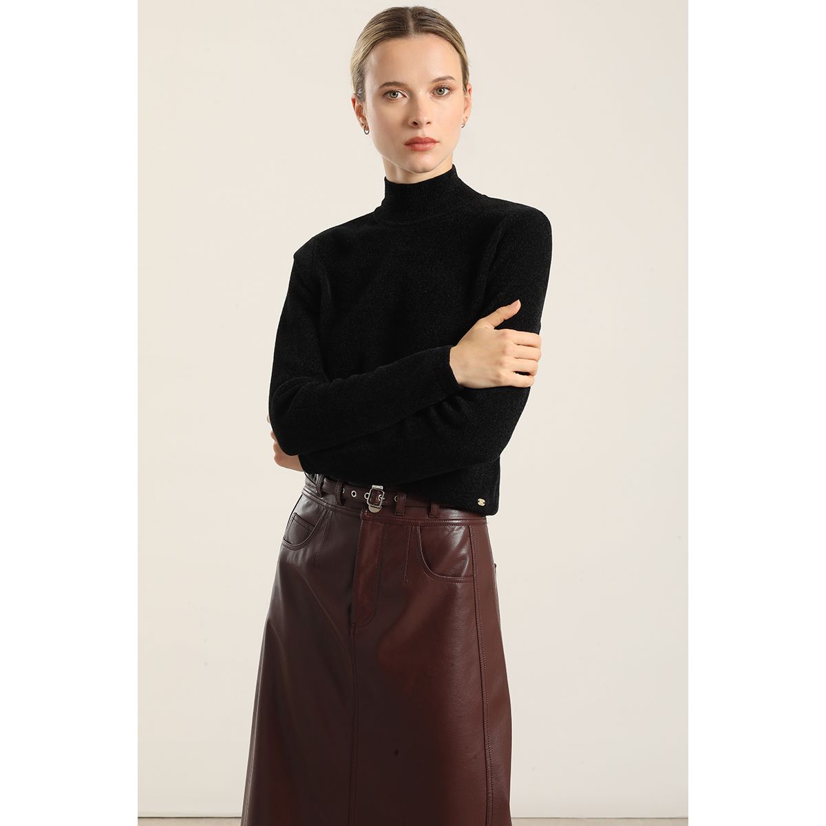 LIOLA - Jersey Punto Tejido Fantasia, Negro Liola