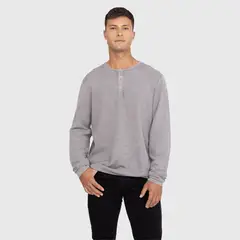 BLACK - Polera Henley Waffle Manga Larga Gris Bubba