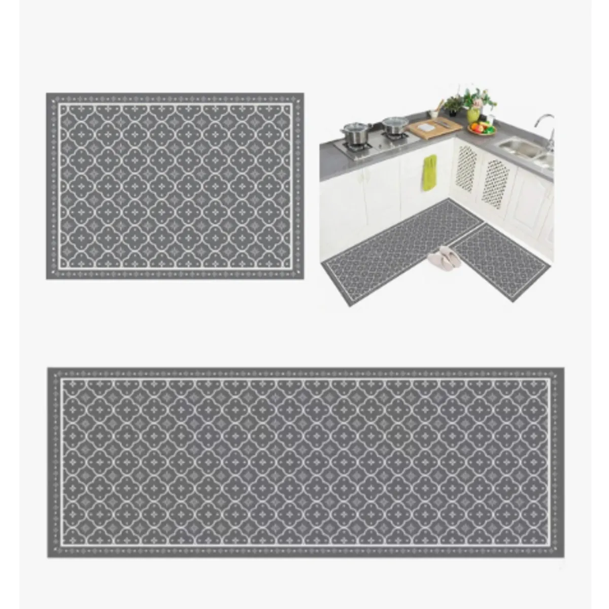 GENERICO - Set 2 Alfombras De Cocina Baño Antideslizante 45*60/45*120cm Gris Geométrico