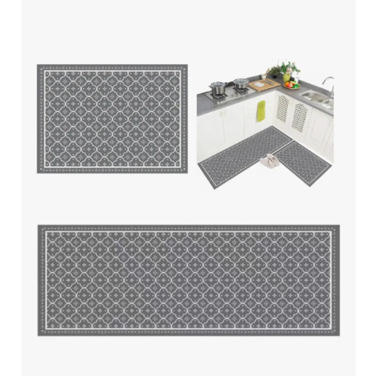 GENERICO - Set 2 Alfombras De Cocina Baño Antideslizante 45*60/45*120cm Gris Geométrico