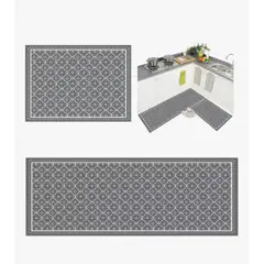 GENERICO - Set 2 Alfombras De Cocina Baño Antideslizante 45*60/45*120cm Gris Geométrico