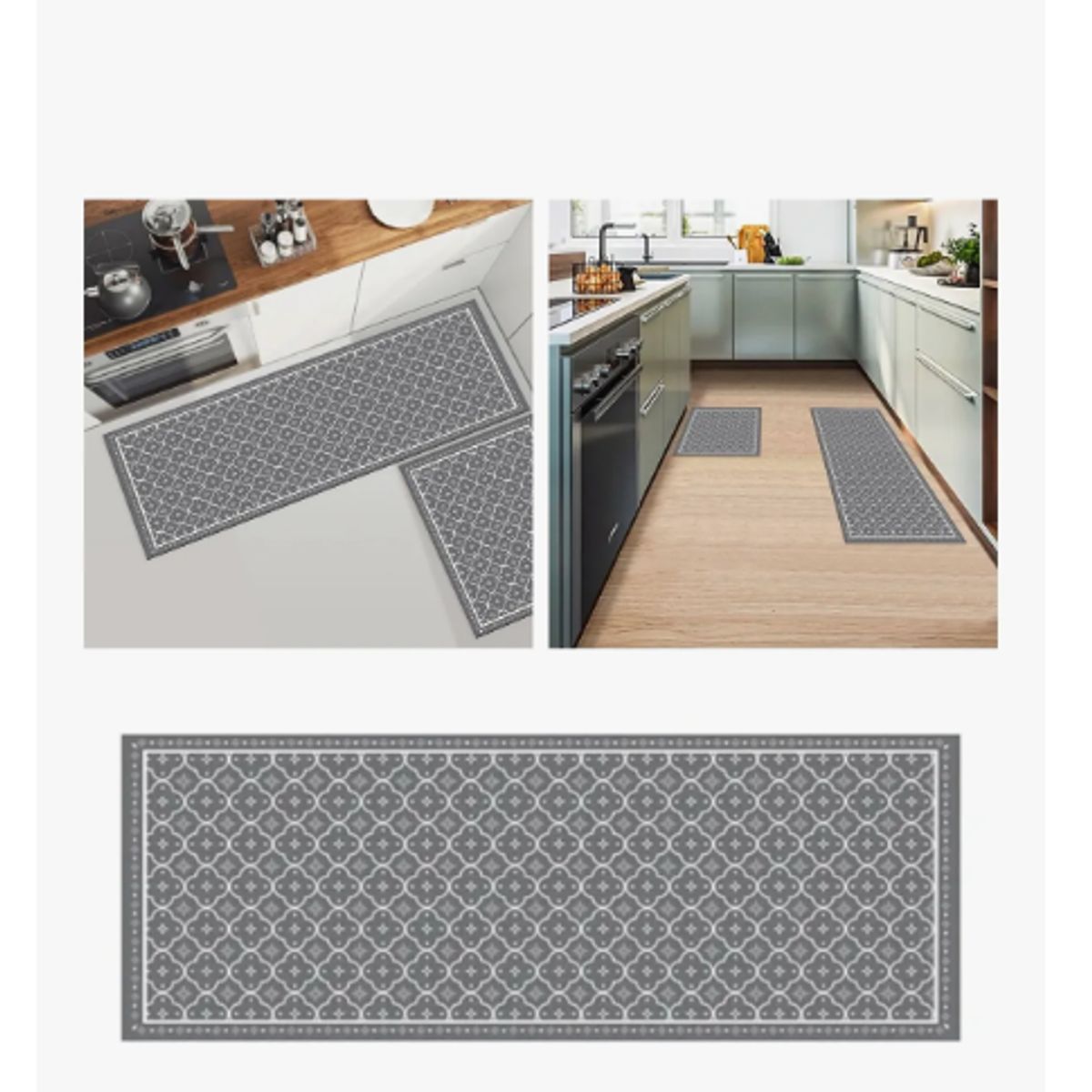 GENERICO - Set 2 Alfombras De Cocina Baño Antideslizante 45*60/45*120cm Gris Geométrico