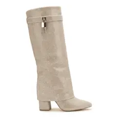 BOVINITA - Botin Mujer Bota Dorado Brillo Bucanera Larga Tacon Original