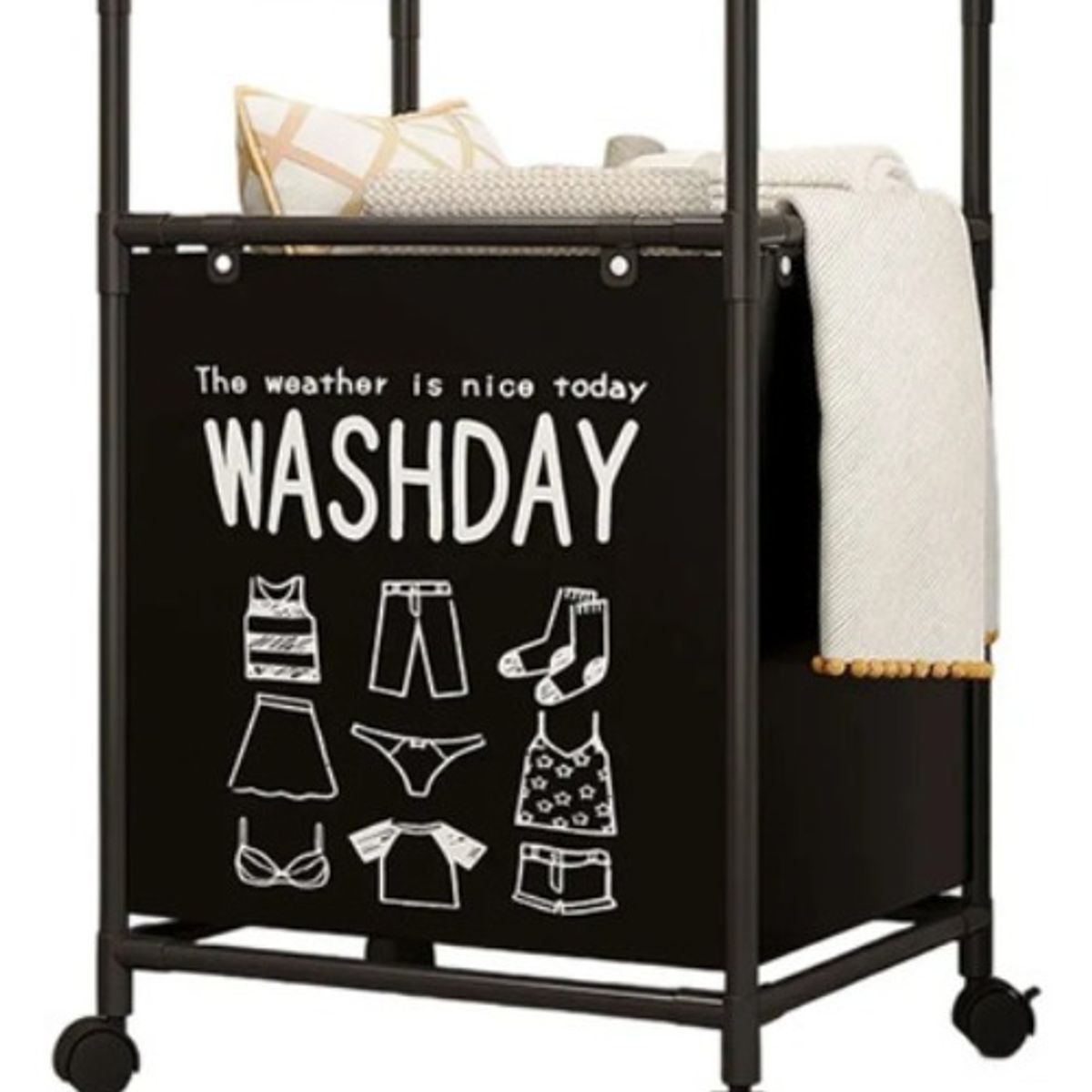 GENERICO - Cesto Canasto De Ropa Sucia Con Ruedas 42x31x74cm Negro - 300092