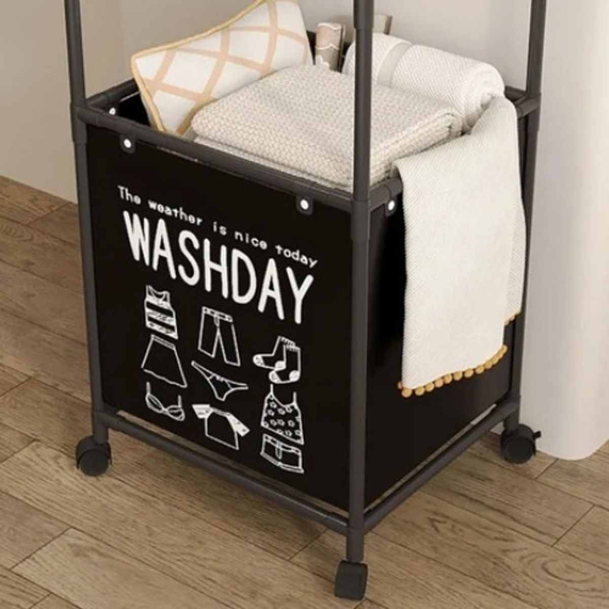 GENERICO - Cesto Canasto De Ropa Sucia Con Ruedas 42x31x74cm Negro - 300092