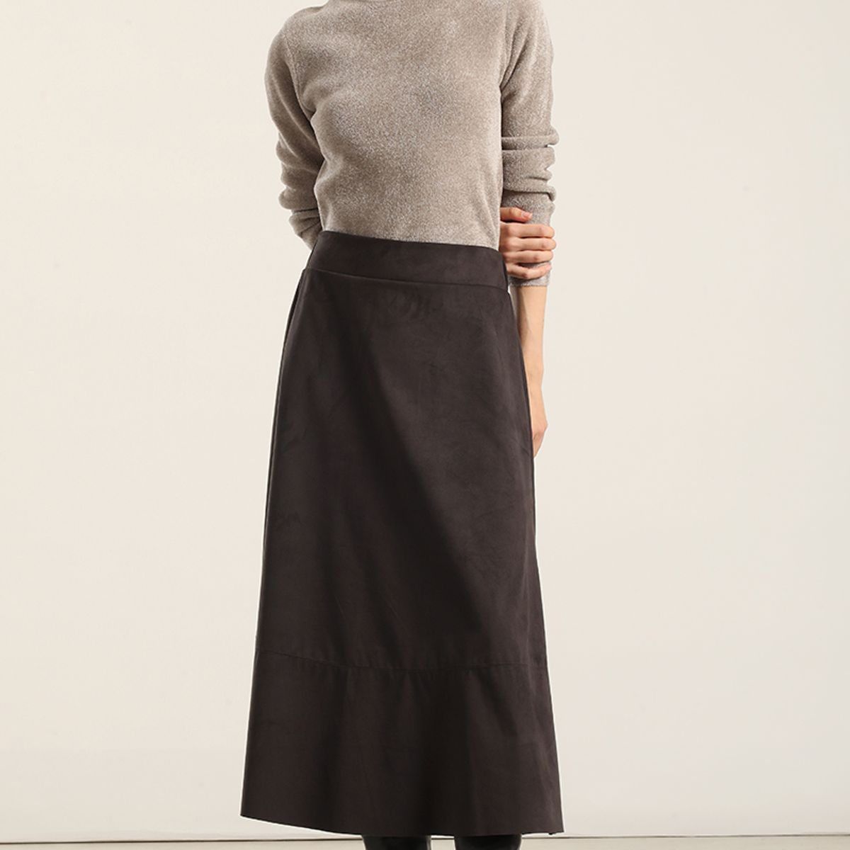 LIOLA - Falda larga, suede, gris Liola