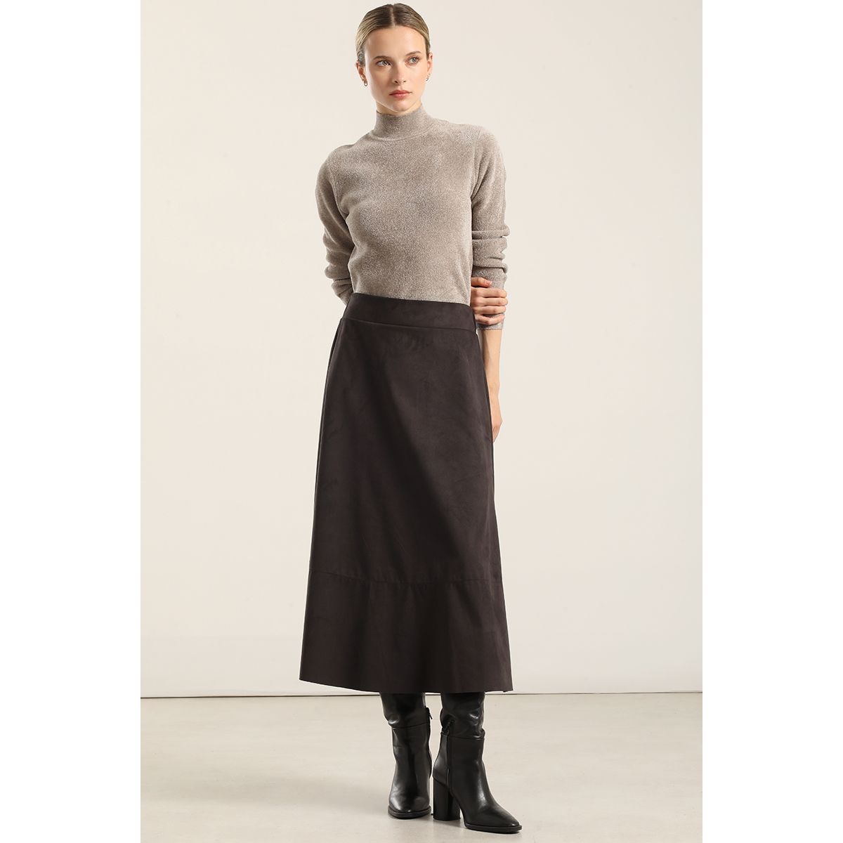 LIOLA - Falda larga, suede, gris Liola