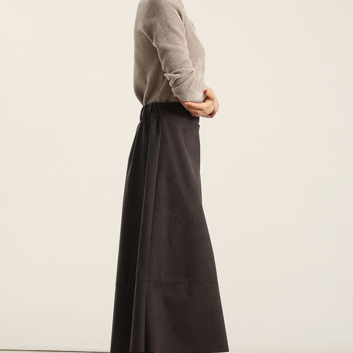LIOLA - Falda larga, suede, gris Liola