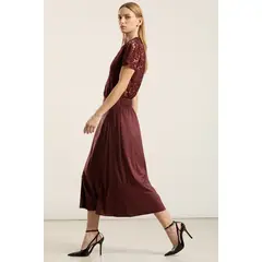 LIOLA - Falda larga, suede, burdeo