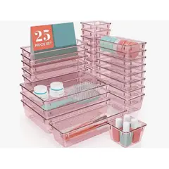 GENERICO - Set 25 Organizadores Para Cajón Escritorio Cocina Baño Rosa