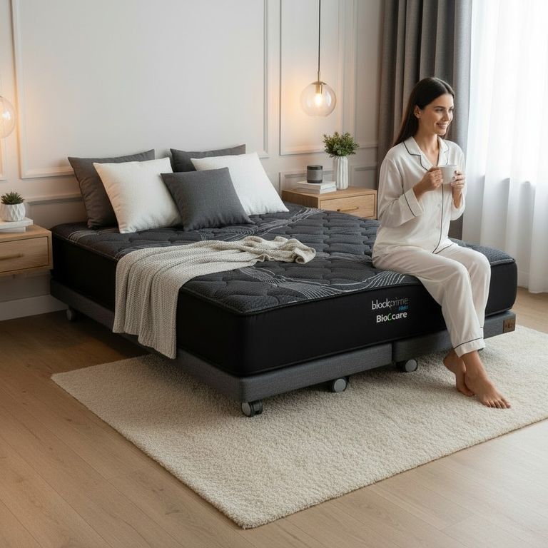 Cama King Box 8 cm - L200 cm + Colchon Black Prime - Modelo Uno / Con Rueda Pyton(Gris)