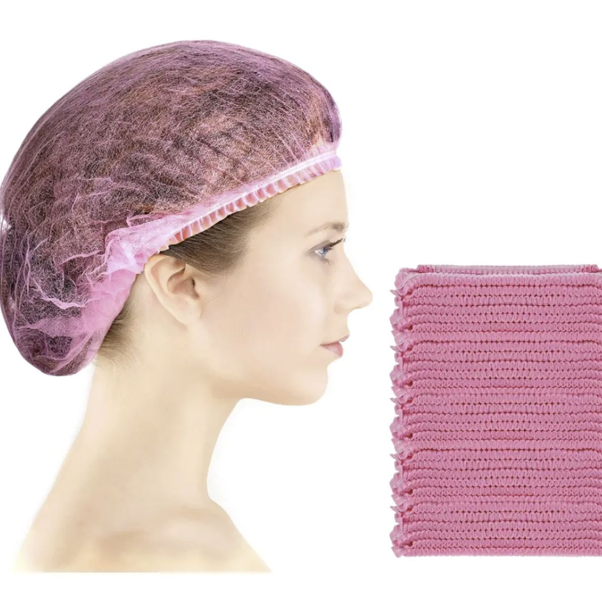 GENERICO - Set 100 Gorros Desechables Para Cabello Tipo Cofia Rosa