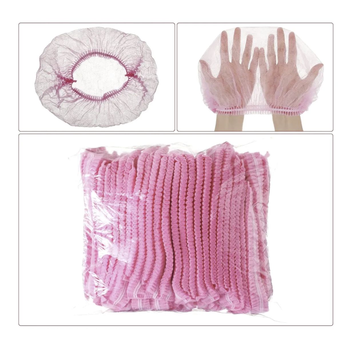 GENERICO - Set 100 Gorros Desechables Para Cabello Tipo Cofia Rosa