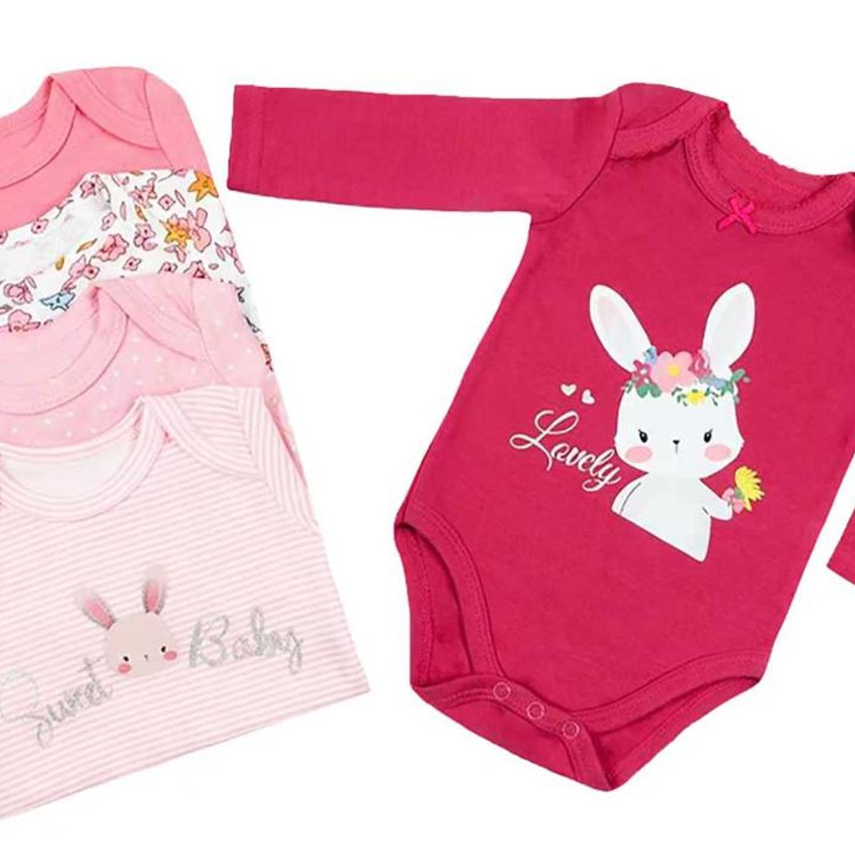 TEDMIMAK - bodys manga larga pack  5 unidades  conejo  fucsia