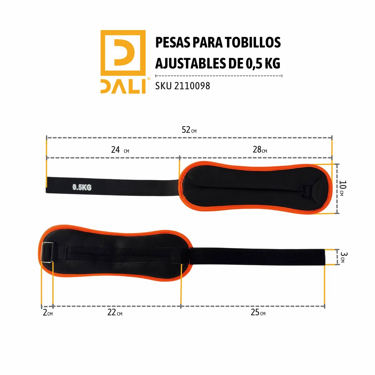 DALI - Pesas para Tobillos 0,5 kg Recubiertas en Tela (Par)