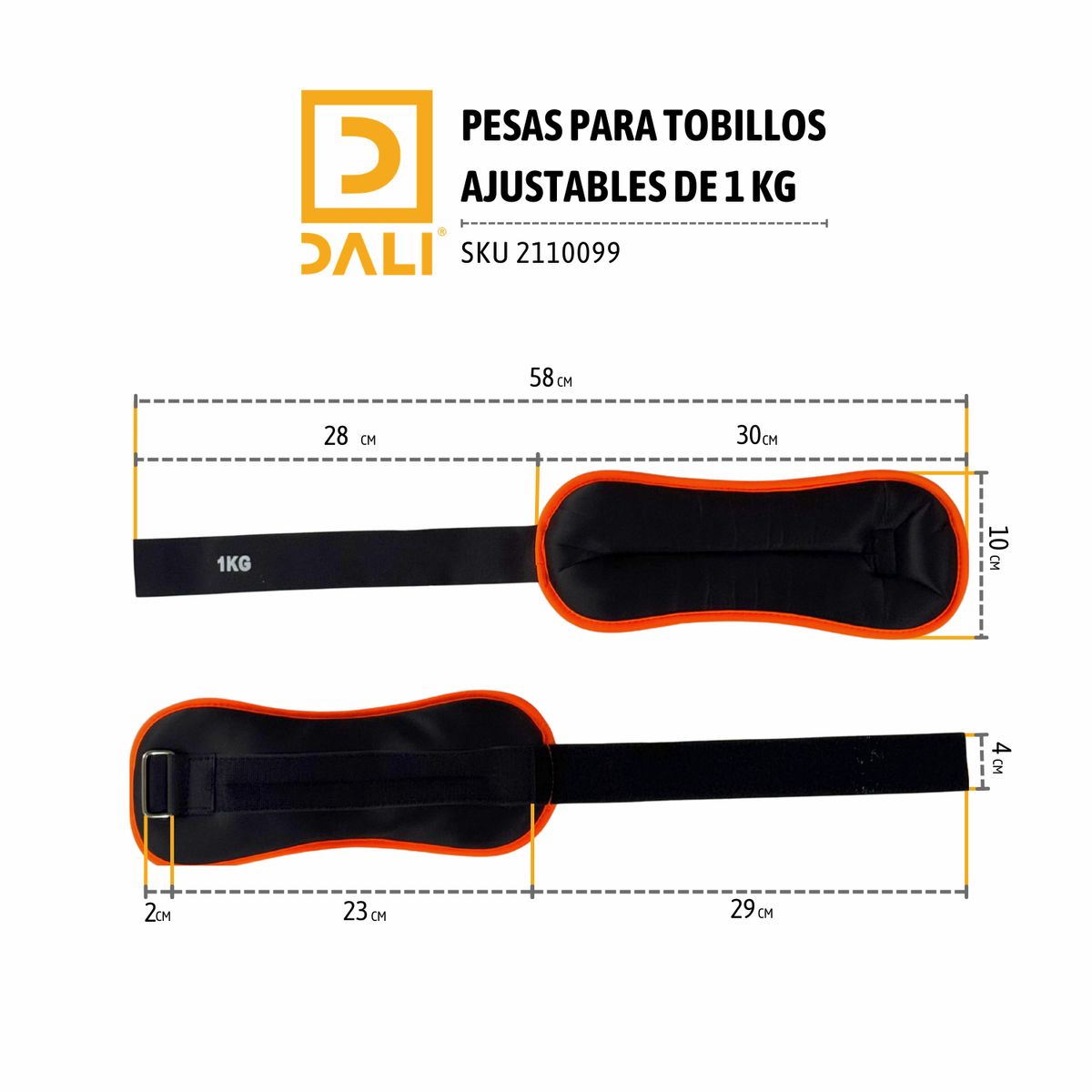 DALI - Pesas para Tobillos 1 kg Recubiertas en Tela (Par)