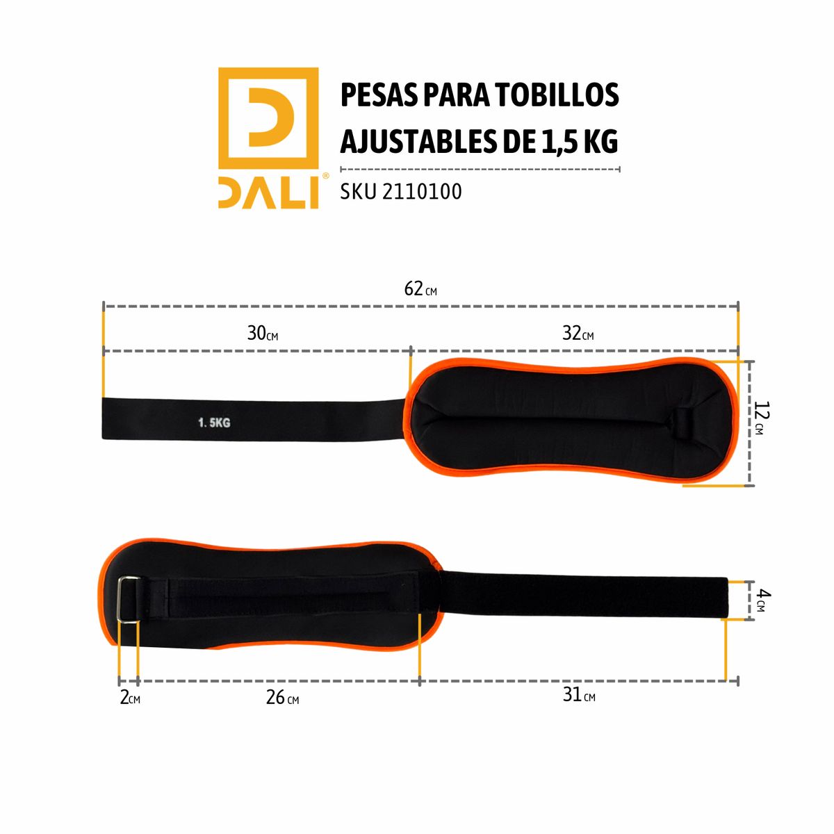 DALI - Pesas para Tobillos 1,5 kg Recubiertas en Tela (Par)