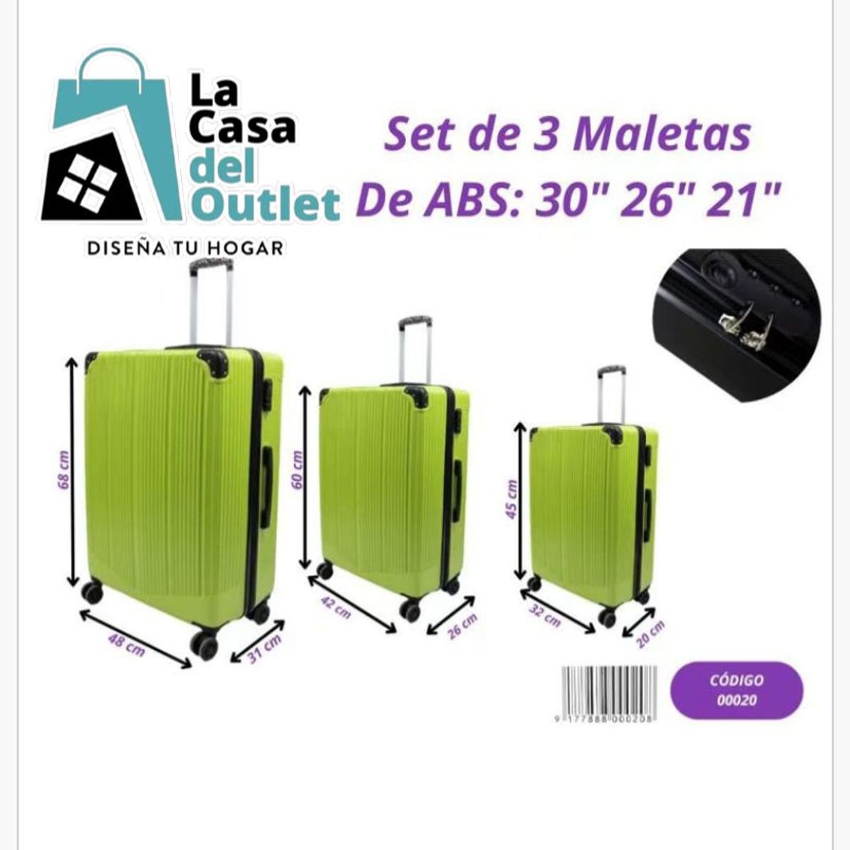 GENERICO - Set de Maletas Rígidas ABS 3 Piezas 30” 26” 21” Spinner 360° Alta Resistencia